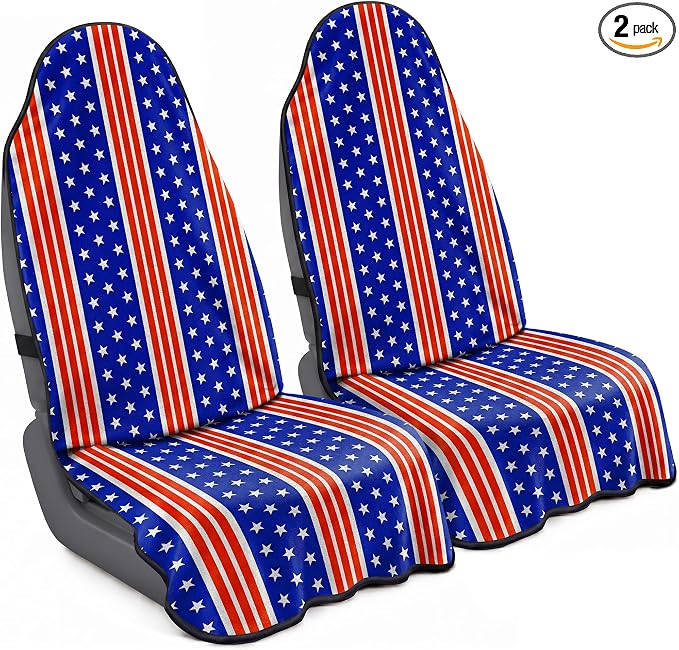Car Seat Towel Cover 2 Pack for Front Seats, Sweat Absorbent Car Seat Protector with Non-Slip Backing, Waterproof Towel Car Seat Covers for Runners, Gym, Swimming, Beach, American Flag Stripe by Corthena