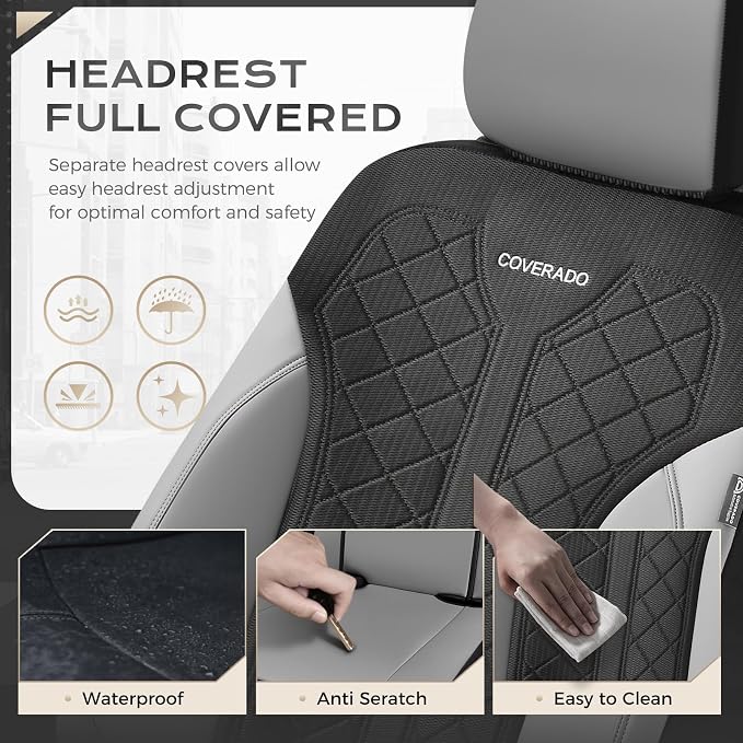 Coverado Automotive Seat Covers Full Set, Luxury Car Seat Covers, Leather Seat Covers, Mesh Design, Black Driver Seat Protectors, Universal Fit for SUVs, Trucks, Sedans - Image 7