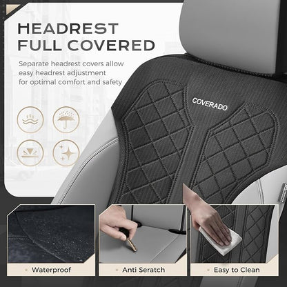 Coverado Automotive Seat Covers Full Set, Luxury Car Seat Covers, Leather Seat Covers, Mesh Design, Black Driver Seat Protectors, Universal Fit for SUVs, Trucks, Sedans - Image 7