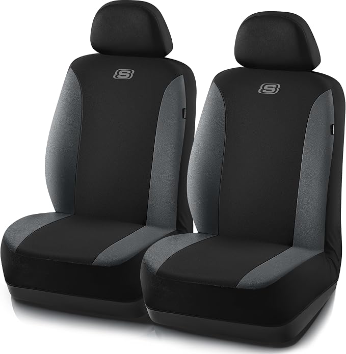 Skechers Seat Covers, Premium Breathable Polyester Car Seat Covers, Car Seat Covers Front Seats Airbag Compatible, Automotive Comfort for Most Cars, Vans, Trucks, SUVs (Two Front, Grey) by Unknown