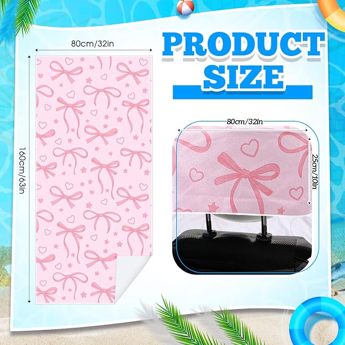 Hahafelt 2 Pack Car Seat Towel Cover with Storage Bag, Pink Bow | 63 x 32 in Car Towel Seat Cover Non Slip Waterproof, Gym Workout Swimming Running, Machine Washable Sweat Absorbent Protector - Image 2