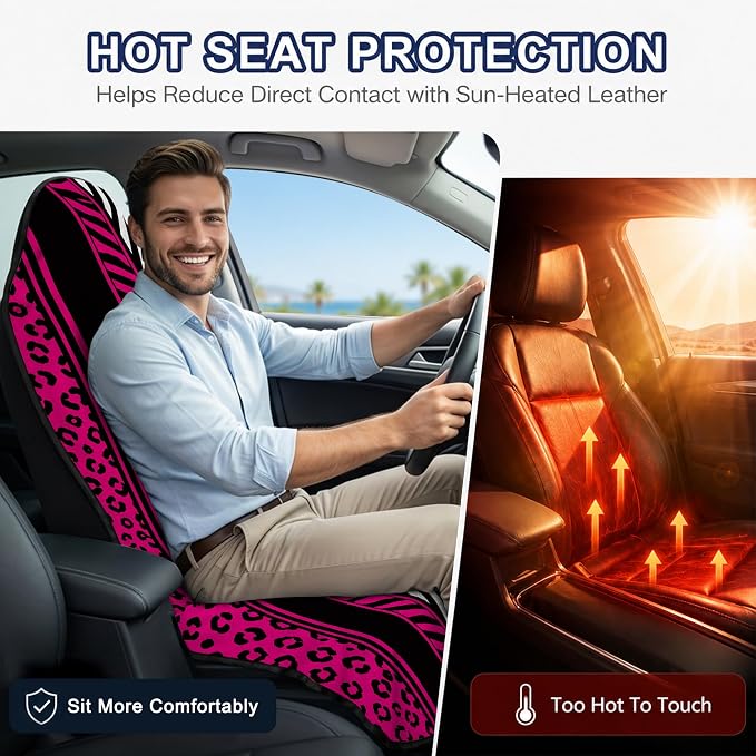 Car Seat Towel Cover for Front Seat, 1Pc Sweat Absorbent Car Seat Protector with Non-Slip Backing, Waterproof Towel Car Seat Cover for Runners, Gym, Swimming, Beach, Pets, Pink Zebra Leopard - Image 5