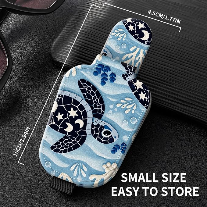 Sunglasses Holder for Car Visor, PU Leather Glasses Clip Organizer, Cute Magnetic Eyeglass Holder for Vehicle Sun Visor, Car Interior Accessory for Women & Men, Ocean Turtle - Image 3