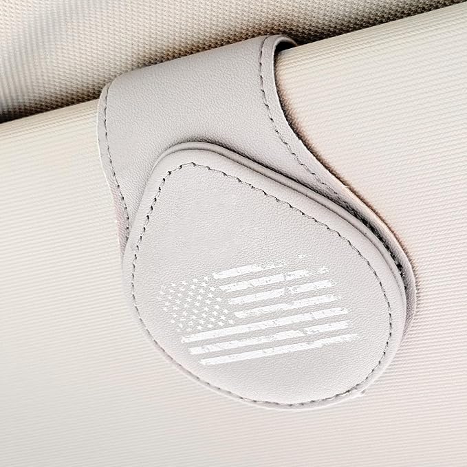 American Flag - Car Sunglass Holder, Magnetic Leather Eyeglass Hanger Mount Clip Holder for Car Visor Accessories (Grey) | Magnetic Leather - Image 2