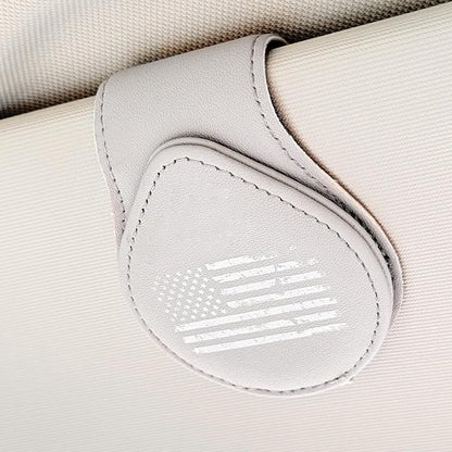 American Flag - Car Sunglass Holder, Magnetic Leather Eyeglass Hanger Mount Clip Holder for Car Visor Accessories (Grey) | Magnetic Leather - Image 2