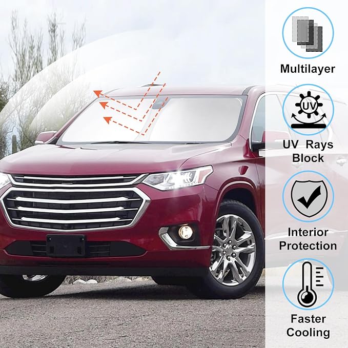 Windshield Sun Shade Sunshade for 2018-2023 Chevrolet Traverse | Full covered for windshield, Foldable & Durable, Block UV Rays, Reduce Heat, Easy to install, Keeps Car Cooler - Image 2