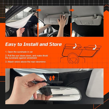 Custom Fit Windshield Sun Shade for Ford Explorer 2011-2019 - Full Coverage, 210T Reflective Fabric, Double-Layer Design - Blocks 99% UV Rays, Keeps Car Cool, Easy to Install and Store - Image 5