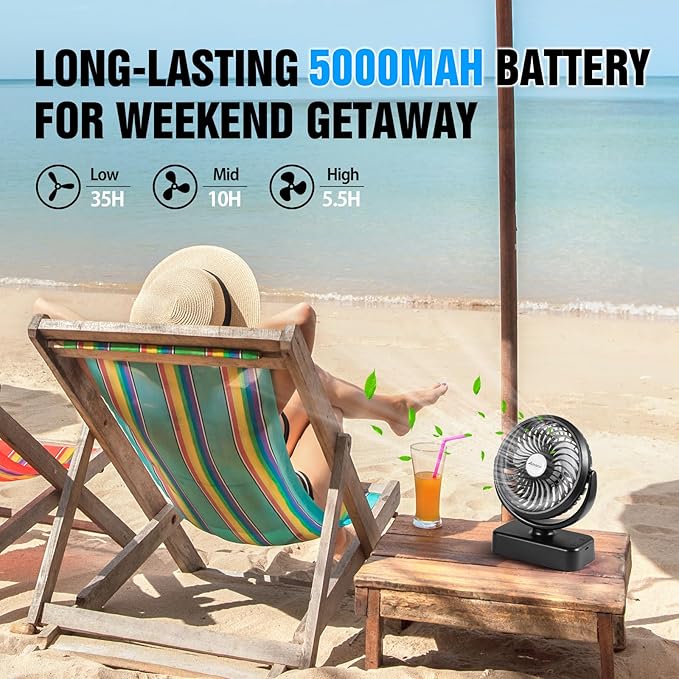 AMACOOL Portable Camping Fan with LED Lantern- 40H Work Time Rechargeable | Battery Operated Fan with Hanging Hook for Tent Car RV Hurricane Emergency Outages Survival Kit Camping Essentials Gear - Image 4