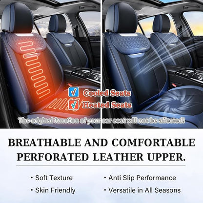 Coverado Front and Back Seat Covers for Cars, Nappa Leather Car Seat Covers Full Set, Waterproof Carseat Protector Seat Cushion, Luxury Automotive Seat Covers Universal Fit for Most Cars(Blue&Black) - Image 8