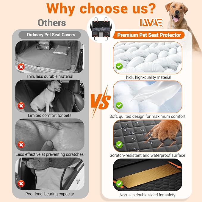 IJVAE Hard Bottom Car Seat Cover for Dog swith Removable Soft Blankets,Scratch-Proof and Anti-Slip Car Dog Hammock for Large Dogs Brown for Crew Cab Trucks F150 - Image 3