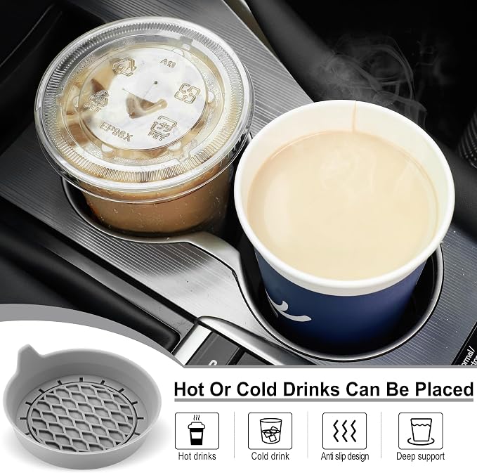 Car Cup Holder Coaster, Silicone Cup Holder Insert, Universal Non-Slip Cup Holders, Car Accessories Interior for Women and Man 4 Pack Gray - Image 2
