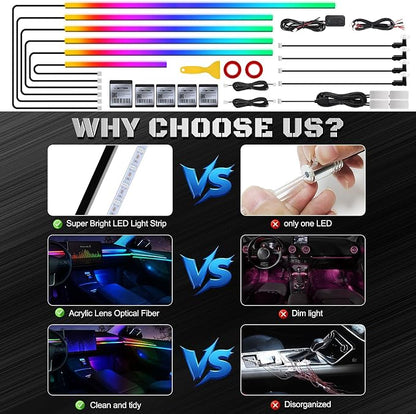 Dreamcolor Acrylic Interior Car LED Strip Light with Wireless APP, RGB 14 in 1 with 175 inches 593 Neon Car Ambient Lighting Kits, Dual Zone Music Sync LEDs Fiber Optic Strip Neon Lights for Car - Image 5