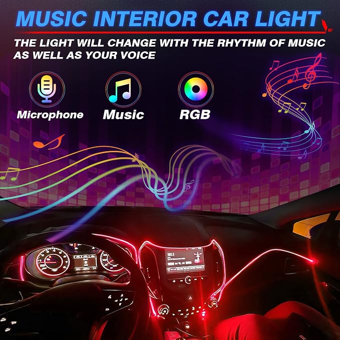 MICTUNING 6 in 1 RGB Interior Car LED Strip Lights, APP and Remote Control | Sound Active & Music Sync Mode, 16 Million Colors & 29 Dynamic Modes, Adjust Brightness, 390-Inch Fiber Optic - Image 4