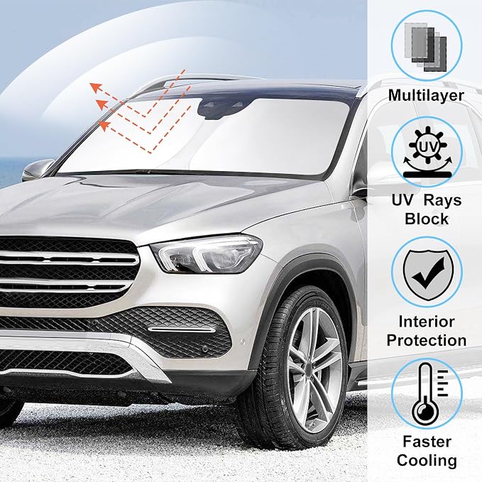 Windshield Sun Shade for 2020-2025 2026 Mercedes GLE 350 450 | Full covered, Foldable & Durable, Block UV Rays, Reduce Heat, Easy to install, Keep Car Cooler - Image 2