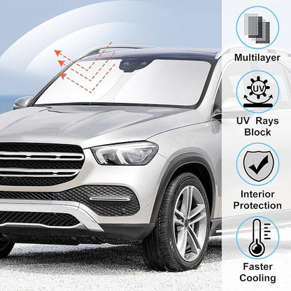 Windshield Sun Shade for 2020-2025 2026 Mercedes GLE 350 450 | Full covered, Foldable & Durable, Block UV Rays, Reduce Heat, Easy to install, Keep Car Cooler - Image 2