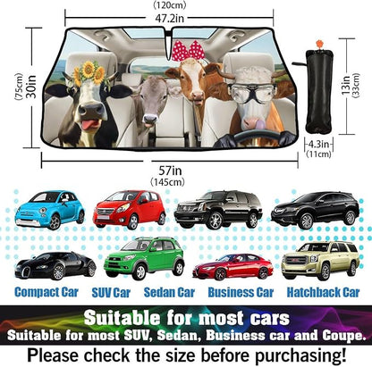 CHILLTEK Funny Animal Car Windshield Sun Shade, Cute Cow Car Sun Shade, Block UV Rays Heat Foldable Windshield Umbrella Sun Visor Protector - Keep Vehicle Cool for Cars SUV - Image 5