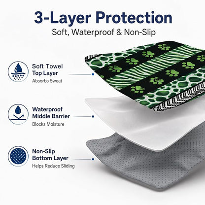 Car Seat Towel Cover for Front Seat, 1Pc Sweat Absorbent Car Seat Protector with Non-Slip Backing, Waterproof Towel Car Seat Cover for Runners, Gym, Swimming, Beach, Pets, Green Jungle Paws - Image 3