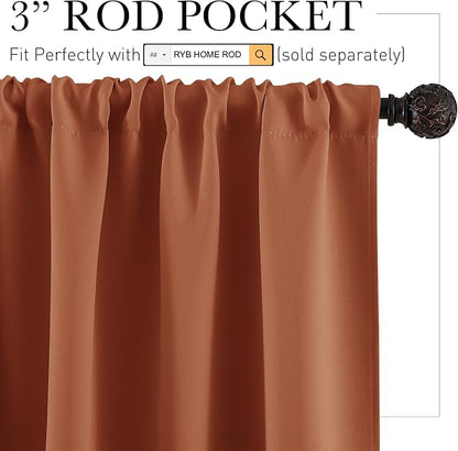RYB HOME Short Blackout Privacy Curtains 30 inch Long for Bathroom Window | Thermal Insulated,Heat Blocking,Rod Pocket,Half Window Curtain Tiers for Nursery Bedroom,W42 x L30,Burnt Orange,2 Panels - Image 2