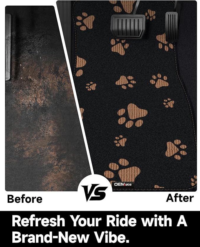 Cute Embroidered Dog Paw Car Floor Mats for Pet Lovers, Universal Fit All Weather Car Mats with Anti-Slip Nibbs Backing, Carpet Floor Mats for Cars, Trucks & Sedans, Full Set of 4 (Brown Paw) - Image 5