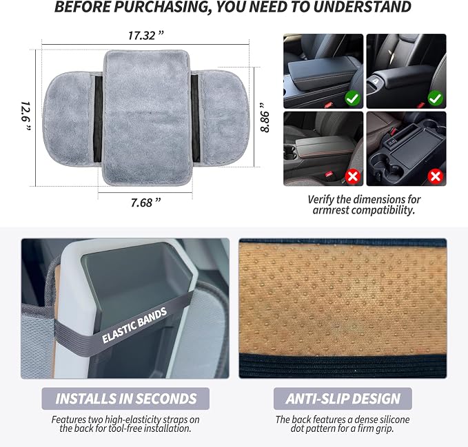 Plush Fuzzy Fur Car Armrest Cover with Side Pockets,Grey | Fluffy Armrest Cushion Pad,Soft Center Console Cover,Car Interior Storage Accessories ,for Most Car Decoration Protector - Image 6