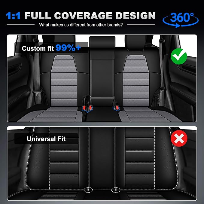 Custom Fit Seat Covers for Honda CRV 2017-2022 Front & Rear Set | Airbag Compatible,Faux Leather,5-Piece Set, Includes Neck Pillows, Armrest Cover, Steering Wheel Cover & Seat Belt Covers - Image 7