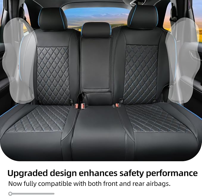 Lolcar CRV Seat Covers Custom Fit for Honda CRV 2023 2024 2025 2026 Leather Car Seat Cover Full Set for Trucks SUV,Waterproof Car Seat Cushion,Faux Leather (Black Blue Grid) - Image 4
