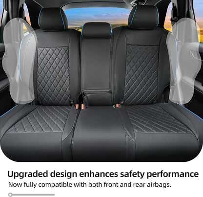Lolcar CRV Seat Covers Custom Fit for Honda CRV 2023 2024 2025 2026 Leather Car Seat Cover Full Set for Trucks SUV,Waterproof Car Seat Cushion,Faux Leather (Black Blue Grid) - Image 4