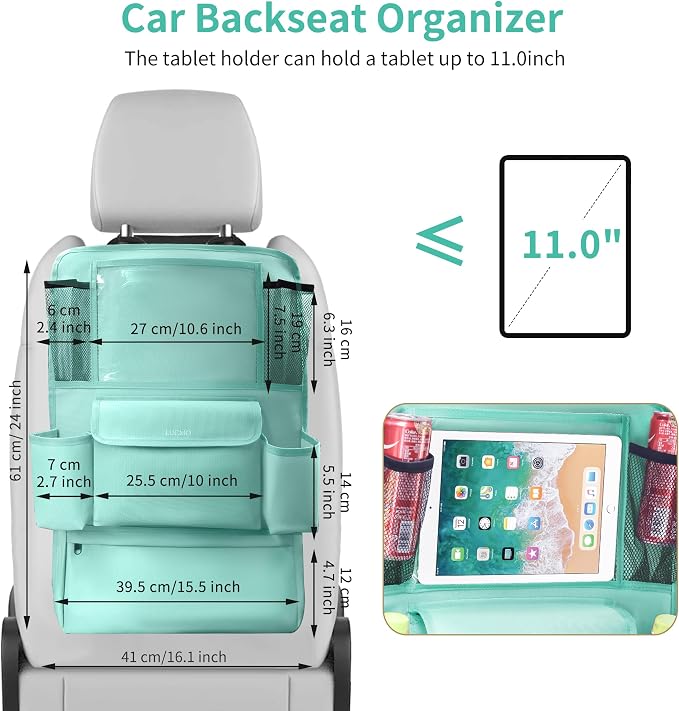 LUCMO Car Backseat Organizer with Touch Screen Tablet Holder, Light Blue | 9 Storage Pockets,Clear Tablet Holder,Protectors Kick Mats,Travel Accessories,Seat Cover,Road Trip Essentials - Image 5