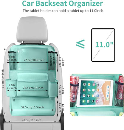 LUCMO Car Backseat Organizer with Touch Screen Tablet Holder, Light Blue | 9 Storage Pockets,Clear Tablet Holder,Protectors Kick Mats,Travel Accessories,Seat Cover,Road Trip Essentials - Image 5