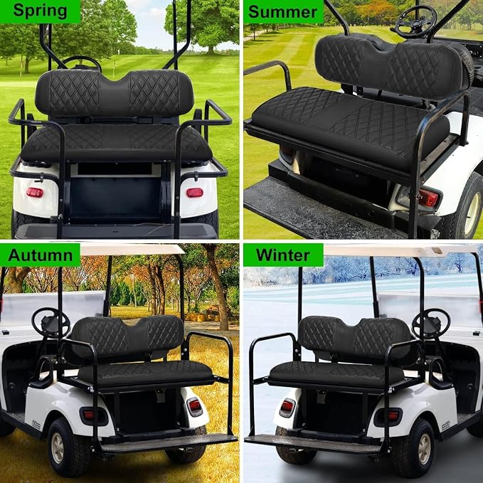 Golf Cart Rear Seat Covers for EZGO Club Car Yamaha Marine Leather Diamond | Protect & Refresh Worn Seats, Precise Fit, Staple-Free Install, Comfort, Anti-Scratch, Anti-Fading, Easy Clean Black - Image 7