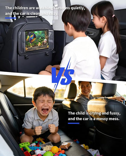 Backseat Car Headrest Tablet Holder 7-11 Inch | Durable PU Leather, Adjustable Mount, Transparent Touch Screen Pocket, Storage Hooks - Image 5