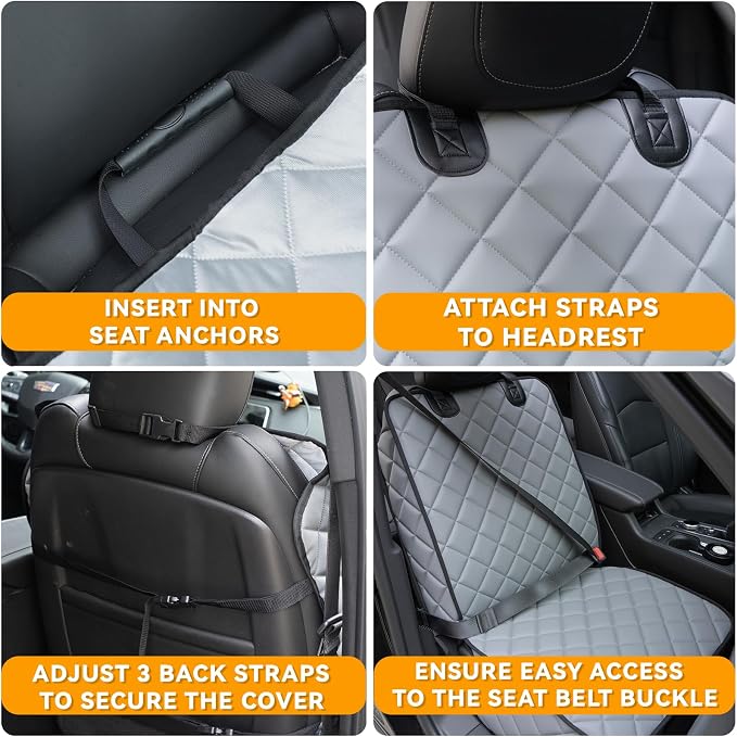 Car Front Seat Cover,PU Leather Car Seat Protector for Dogs & Humans,Grey | Waterproof,Nonslip,Anti-Scratch,Heavy-Duty Front Passenger seat Covers Fits for Cars, Trucks, SUVs,Minivans - Image 8