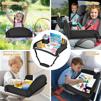 Kids Lap Desk Tray for Road Trip Activities, Portable, 2PCS Black | With 16.7" x 13.4" Smooth Dry Erase Board, Cup holders, Ddjustable Strap & Shoulder Carry Strap - Image 8