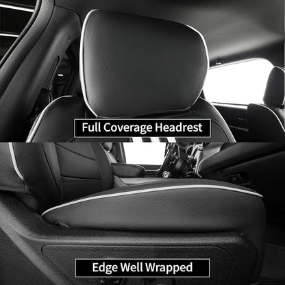 EKR Ram 1500 Seat Covers Custom Fit for RAM 1500 (Crew Cab) Laramie/Sport/Rebel 2011-2018,Waterproof Leather Black Car Seat Cover for Trucks Full Set-Faux Leather(Black with White Piping) - Image 5
