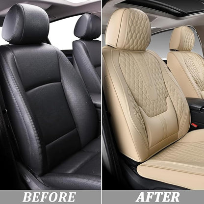 Coverado Front Seat Covers, Car Seat Covers Front Seats, Nappa Leather Seat Covers for Cars, Waterproof Seat Covers with Lumbar Support Universal Fit for Most Cars SUV Trucks (Front, Beige) - Image 5