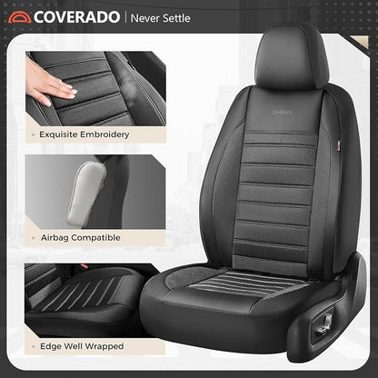 Coverado Car Seat Covers Front Seats Luxury Leather Automotive Mesh 2 Pack Airbag-Compatible Universal Fit Seat Protector Seat Cushion for SUV Sedan Truck Black - Image 3