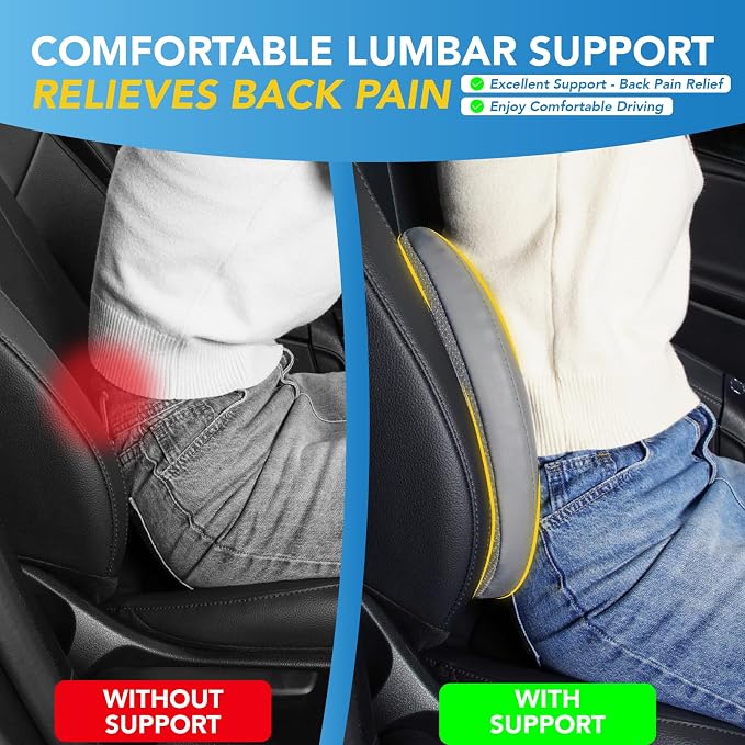 Lofty Aim Lumbar Support Pillow for Car, Car Seat Back Support for Driving | Memory Foam Car Lumbar Support for Driving Seat, Car Back Cushion, Adjustable Straps, Lower Back Pillow, Dark Grey - Image 4