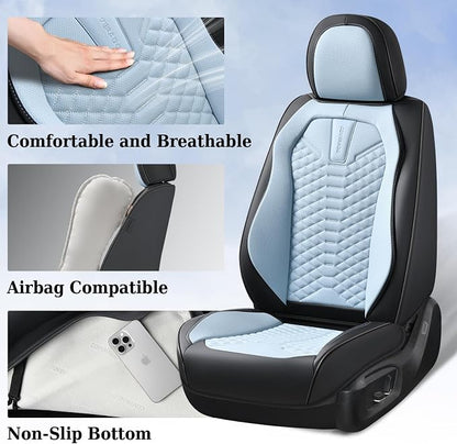 Coverado Leather Seat Covers, Car Seat Covers Full Set, Waterproof Nappa Leather Car Seat Cover, Car Seat Protectors 5 Seats, Black & Blue Automotive Seat Covers Fit for Most Cars Trucks - Image 4