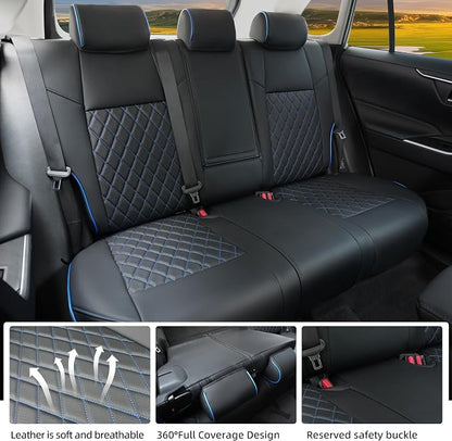 Lolcar Rav4 Seat Covers Custom Fit for Toyota Rav4 (for Hybrid) 2019-2025 LE,XLE,XLE Premium,Limited,Woodland Edition, Leather Truck Seat Cover Full Set for SUV,Faux Leather（Black with Blue Trim） - Image 7
