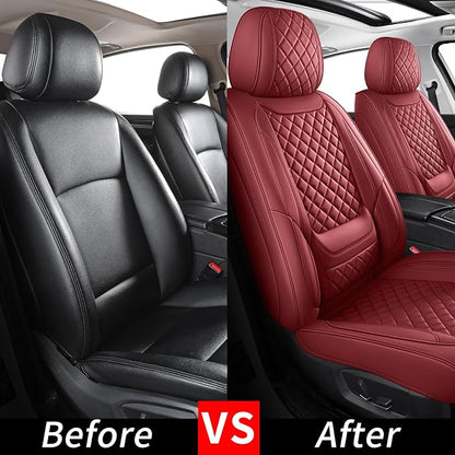 Leather Front Car Seat Covers Automotive Seat Protectors | Breathable Waterproof Durable Full Surround & Lumbar Support Design Non-Slip Universal Fit for Most Cars SUVs Trucks Vans Red - Image 7