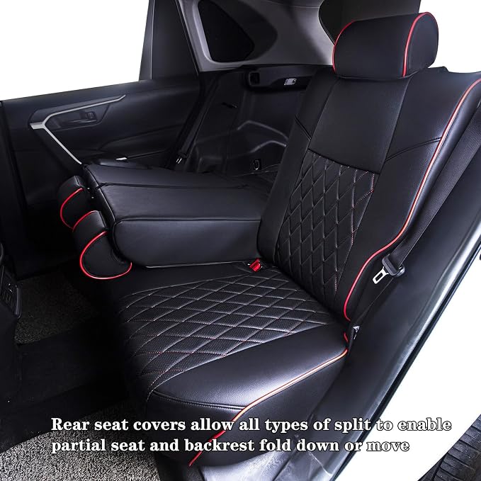 HKZ Customized Special seat Cover for Toyota Corolla (Black+Red, 2014-2019 Corolla L LE LE Eco XLE Sedan) - Image 4