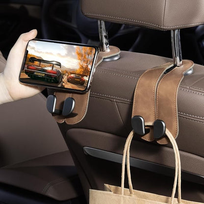 CoBak Purse Hook for Car - Universal Premium Stitched Leather and Aluminum-Magnesium Alloy Double Car Seat Back Storage Hook for Purses, Handbags, Bags (2 Pack),Brown - Image 6