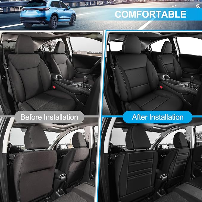 Custom Fit Seat Cover for Honda HRV 2016-2018 EX EX-L&2016-2022 LX | Full Set Faux Leather HR-V Car Seat Protector Black - Image 4