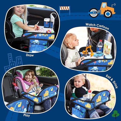 Kids Travel Tray for Toddler Car Seat, Road Trip Activities for Kid | Toddler Car Activities with No-Drop iPad Holder Stand, Roadtrip Essentials with Dry Erase Board & Cooler Cup Holder, Blue - Image 5
