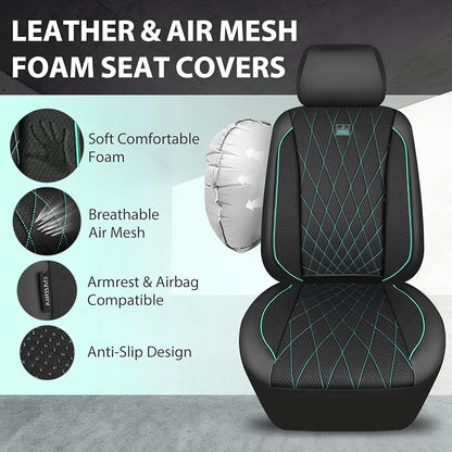 CAR PASS Thick Foam 3D Air Mesh Leather Car Seat Covers Front Seats Only, Breathable Premuim Leather Two Front Seat Cover, Airbag Compatible Universal Fit for 95% Sedan Van Truck SUV,Black and Mint - Image 4