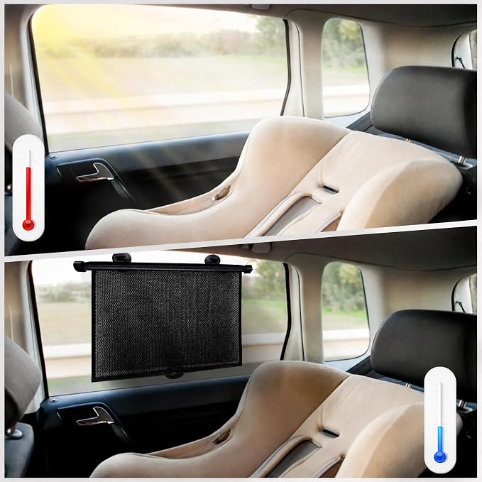 Car Side Window Shades, 2 Pack Retractable Roller Sun Shades, 16 x 18 in | UV and Sun Glare Reduction, Suction and Hook Installation, Easy Roll-Up Storage, Baby Car Window Shades for Travel - Image 5