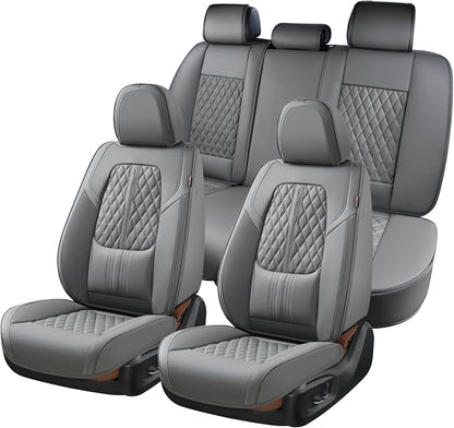 Coverado Car Seat Covers Full Set, Automotive Front and Rear Seat Covers with Backrest, Nappa Leather Car Seat Protectors Waterproof, Universal for Most Vehicles,Gray by COVERADOAUTO