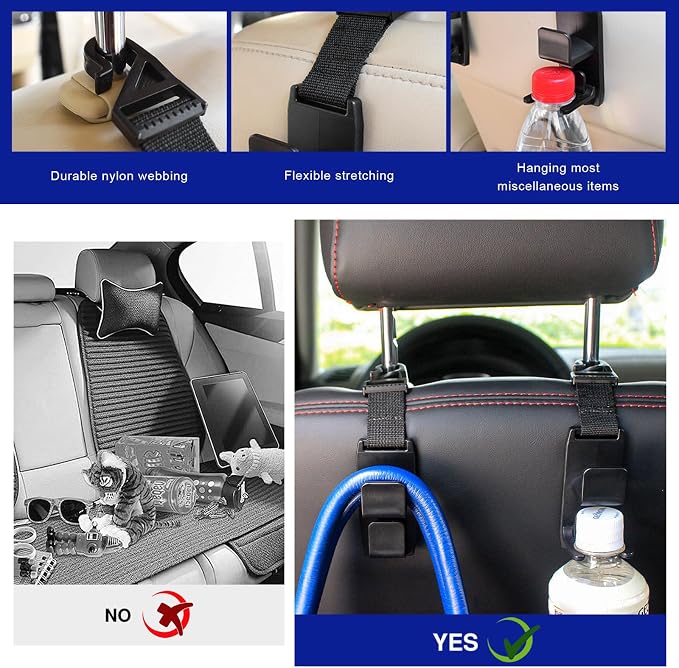 2 PCS Car Seat Headrest Hook, Strong Auto Seat Back Storage Hook Headrest Hanging Organizer, Vehicle Seats Hanger Holder Universal for Purses Handbags Groceries Bags - Image 4