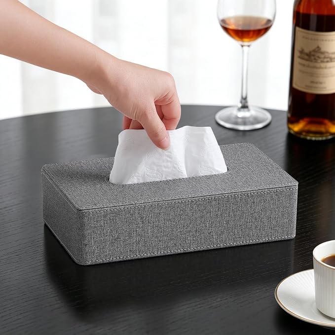 Rectangle Tissue Box Cover with Magnetic Closure, Inner Height 2.2" | 2 Different Sizes, PU Leather Tissue Box Cover, Decorative Rectangular Tissue Holder for Bathroom Nightstand Car Office - Image 3