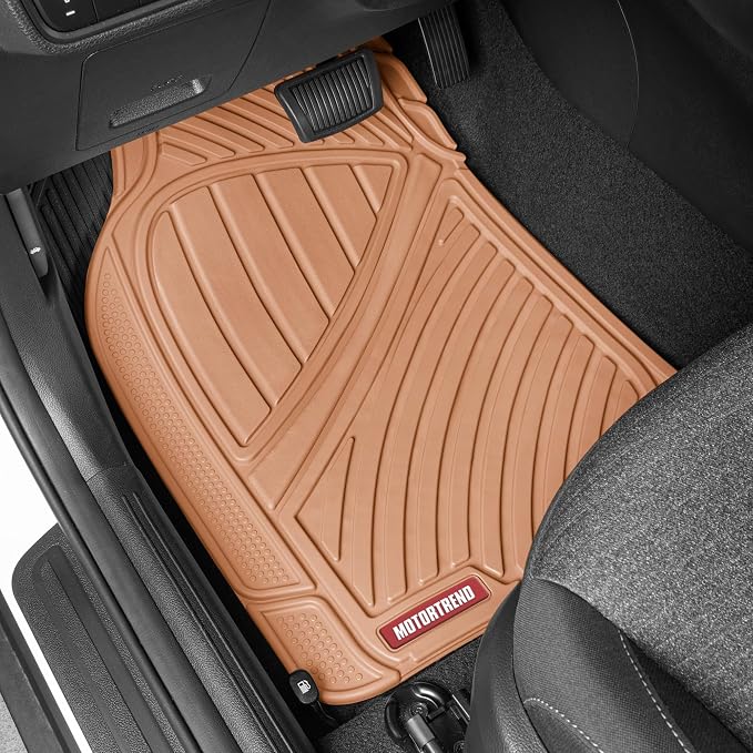 Motor Trend FlexTough Performance All Weather Rubber Car Floor Mats with Cargo Liner - Full Set Front & Rear Floor Mats for Cars Truck SUV, Automotive Floor Mats (Beige) - Image 4